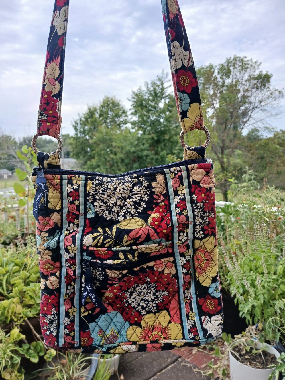 Vera Bradley Quilted Floral Shoulder Bag in Navy, Red & Yellow